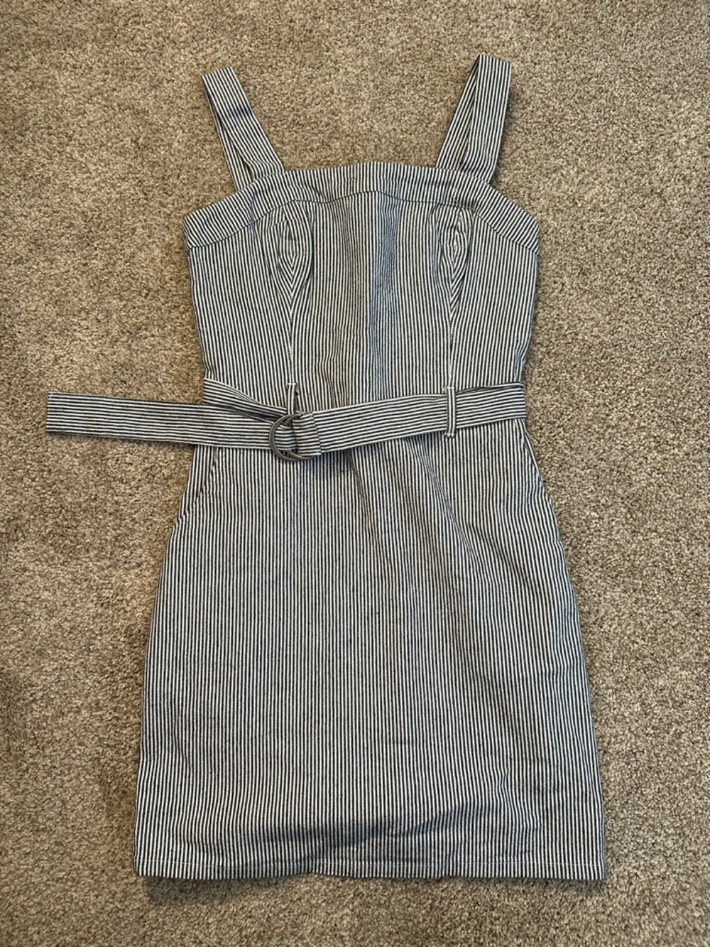 Hollister Black & White Striped Square-Neck Mini Dress with Belt